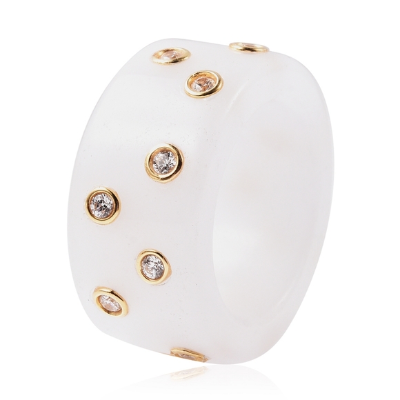 Hand Carved Burmese Jade Swarovski Zirconia band ring - Picture 4 of 8